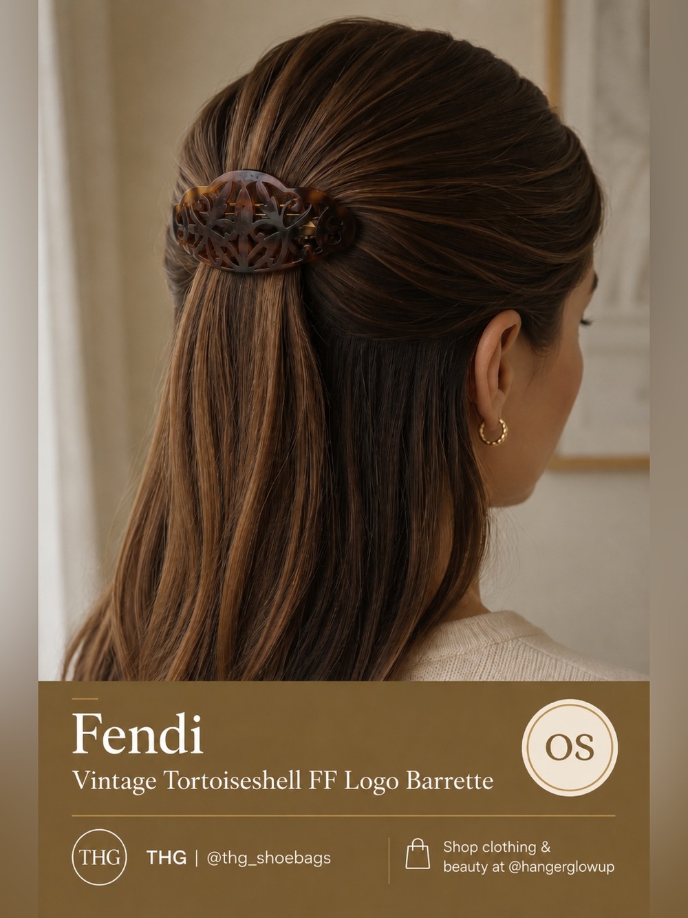 Fendi Vintage Tortoiseshell FF Logo Barrette Hair Clip Designer Italy